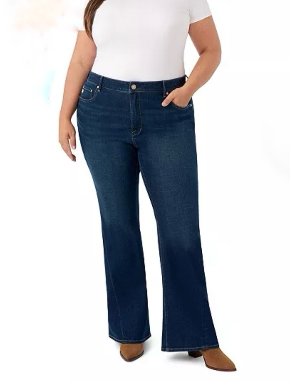 Seven7 Women's High Rise Regular Fit Bootcut Stretch Denim Jeans, Plus Size 20W